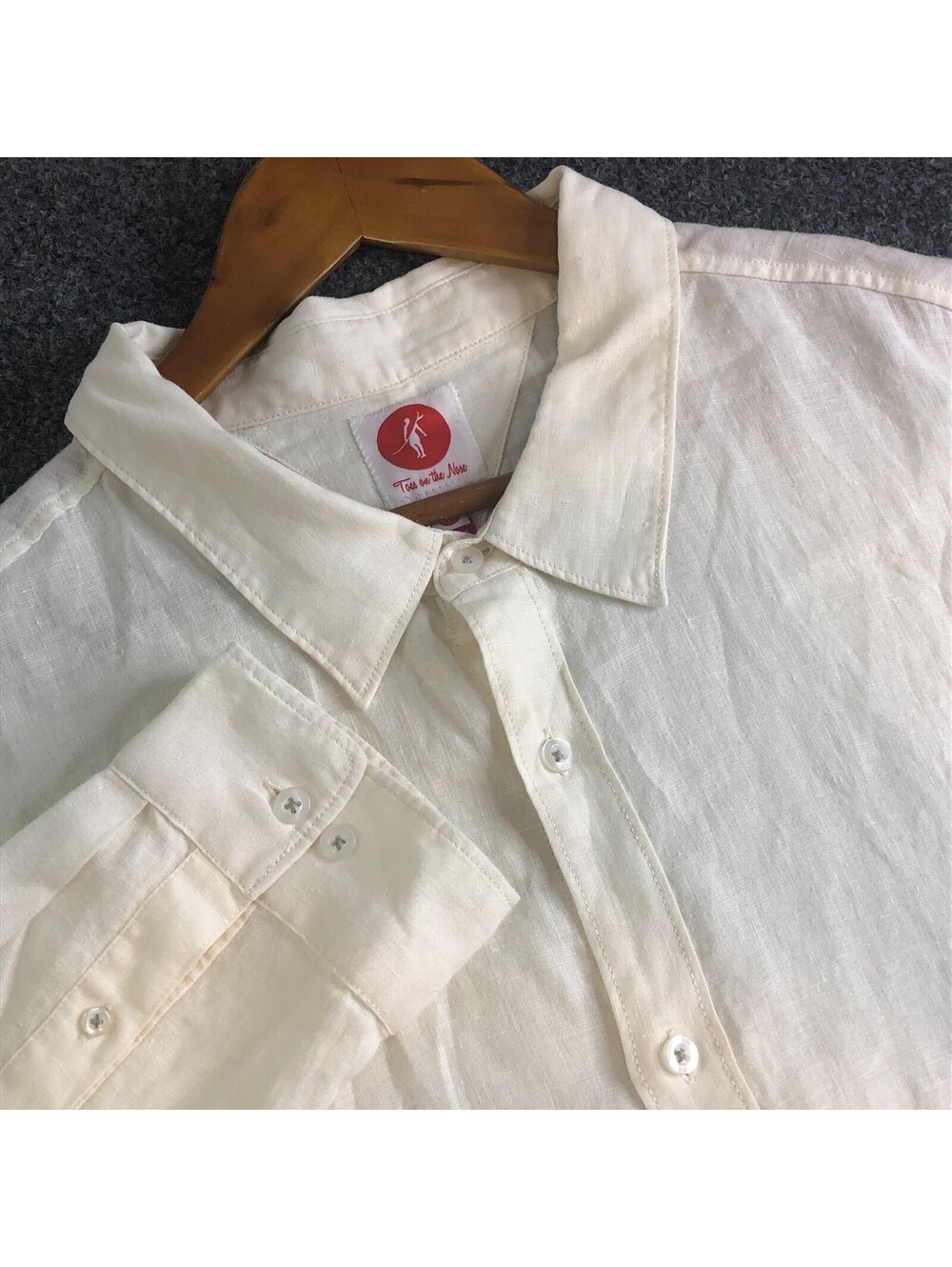 Toes on the Nose Shirt Men Extra Large Solid Beige 100% Linen ButtonLong Sleeve